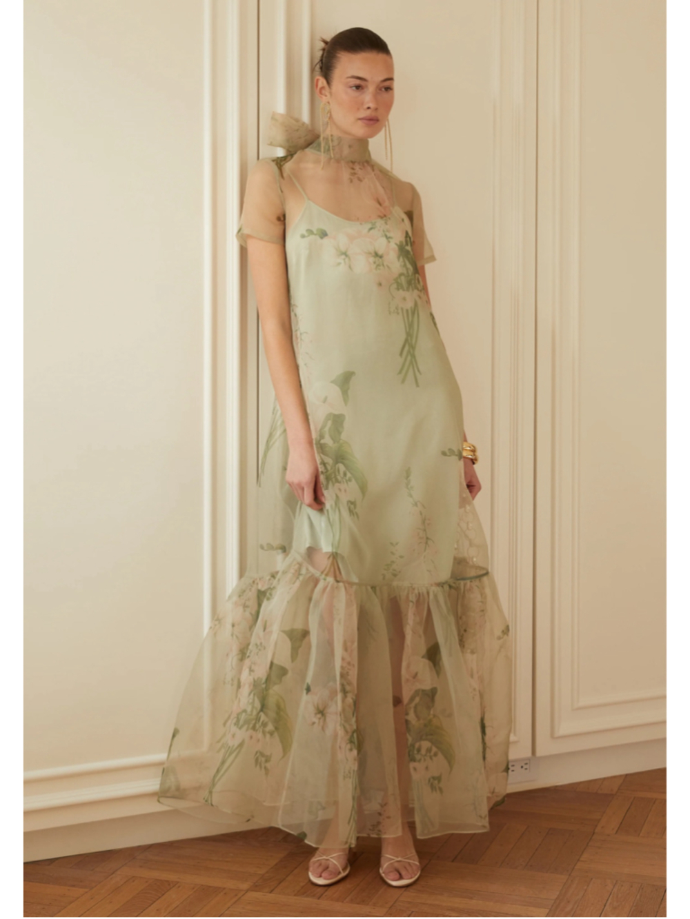 Women's Caara Melody Maxi Dress Size XS Green and White